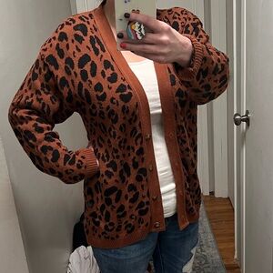 Lew Magram Leopard Print Cardigan Sweater